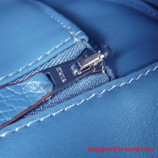 Hermes 35cm Embossed Veins Leather Bag Bule 6089 Silver Hardware Hermes 35cm Embossed Veins Leather Bag Bule 6089 Silver Hardware